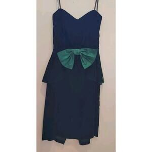 Vtg 80s Roberta Velvet Prom Party Dress Emerald Sweetheart Mini Sz M Strapless